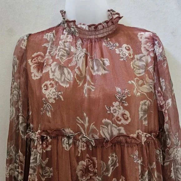 En Saison Dress S Nella Chiffon Tiered Floral Mini Lined Babydoll‎ Mauve Peasant - Picture 9 of 16